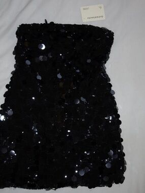 Peppermayo Black Sequin Strapless Mini